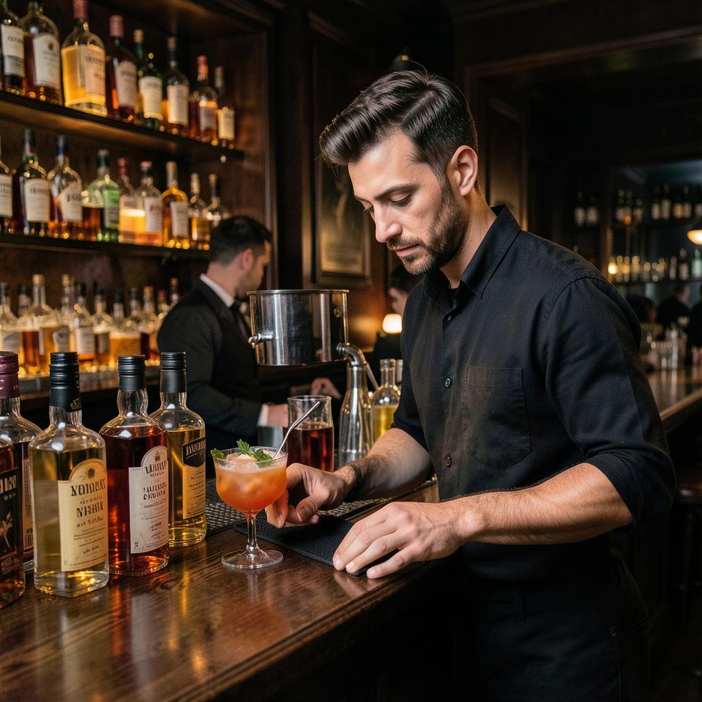 Craft cocktails prepared at an upscale bar