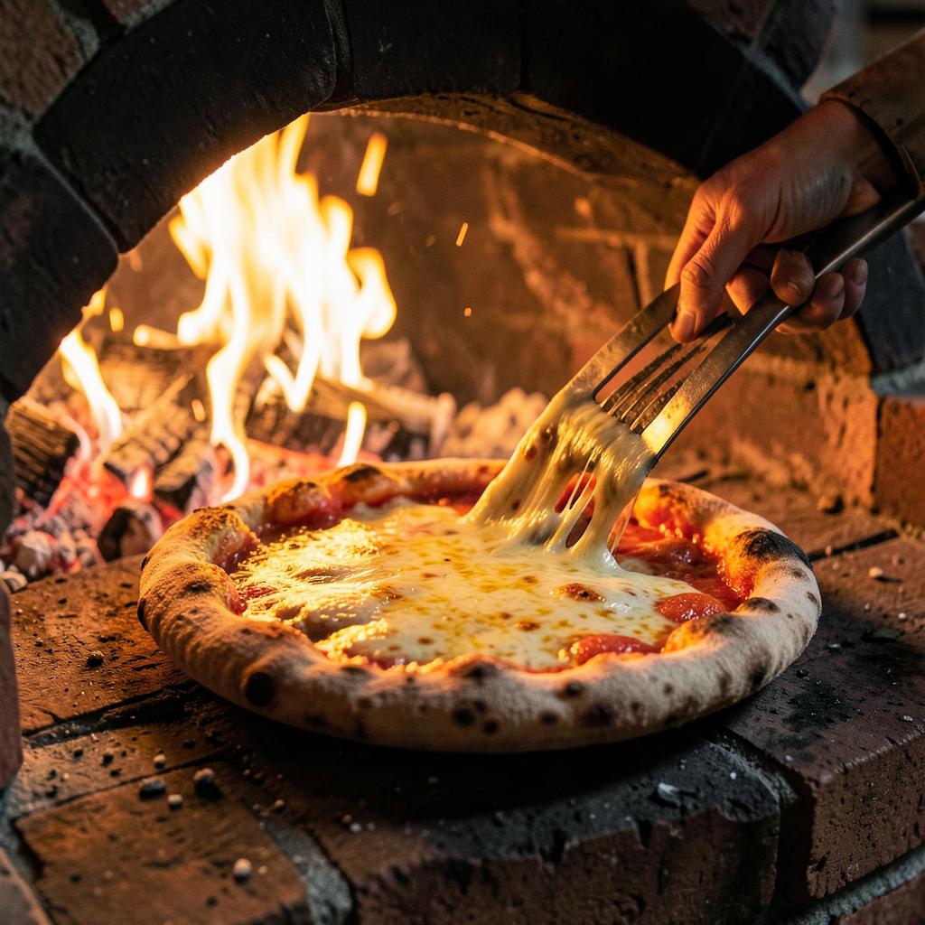 Wood-fired artisan pizza from a brick oven
